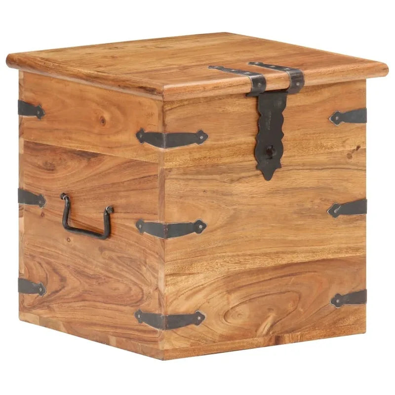Solid Acacia Wood Storage Chest with Latch & Side Handles, 15.7x15.7x15.7"