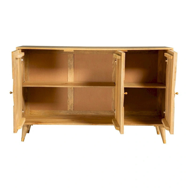 56" 3-Door Sideboard Cabinet Console in Geometric Natural Brown Mango Wood