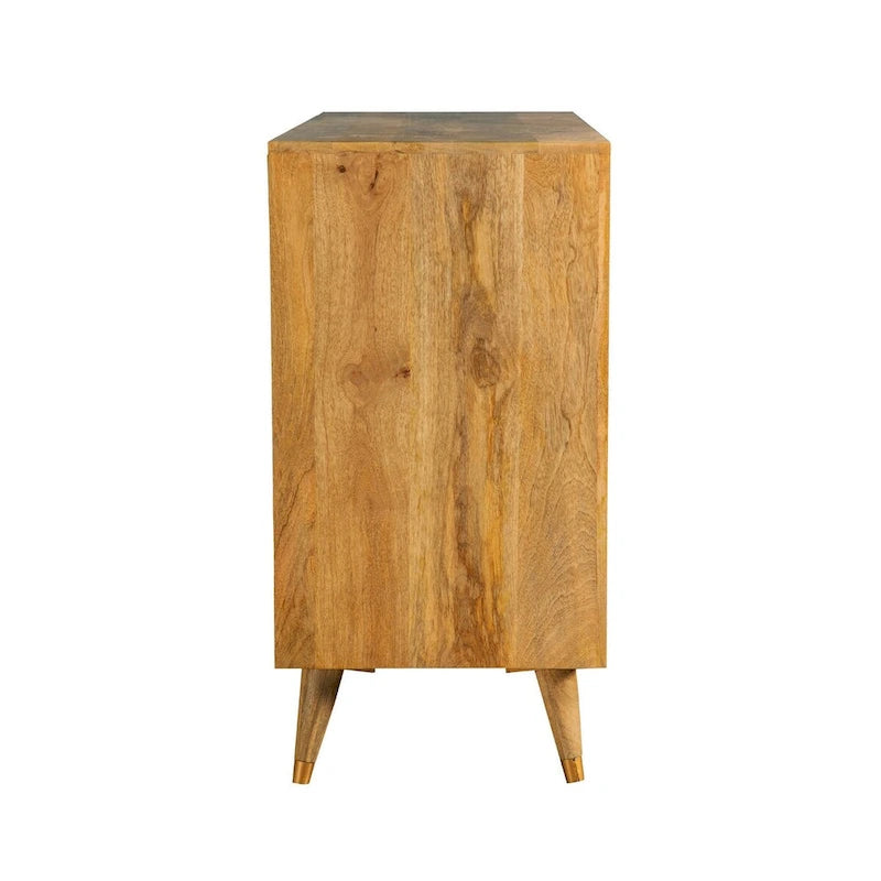 56" 3-Door Sideboard Cabinet Console in Geometric Natural Brown Mango Wood
