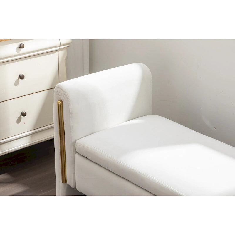 Velvet Fabric Storage Bench Bedroom Bench With Gold Metal Trim Strip For Living Room Bedroom Indoor