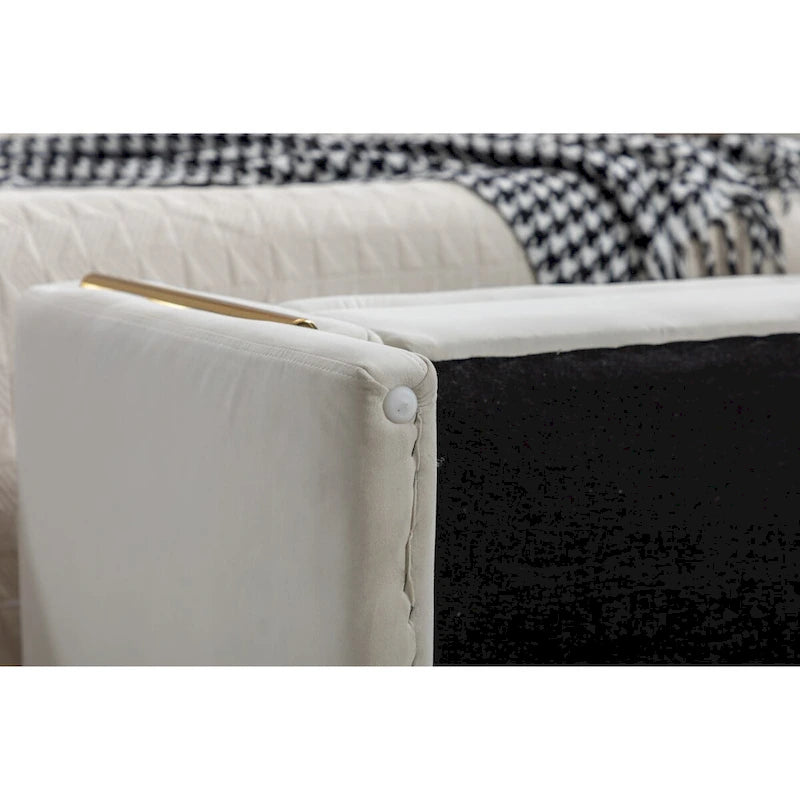 Velvet Fabric Storage Bench Bedroom Bench With Gold Metal Trim Strip For Living Room Bedroom Indoor
