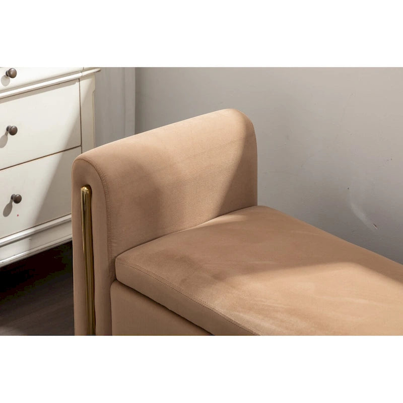 Velvet Fabric Storage Bench Bedroom Bench With Gold Metal Trim Strip For Living Room Bedroom Indoor