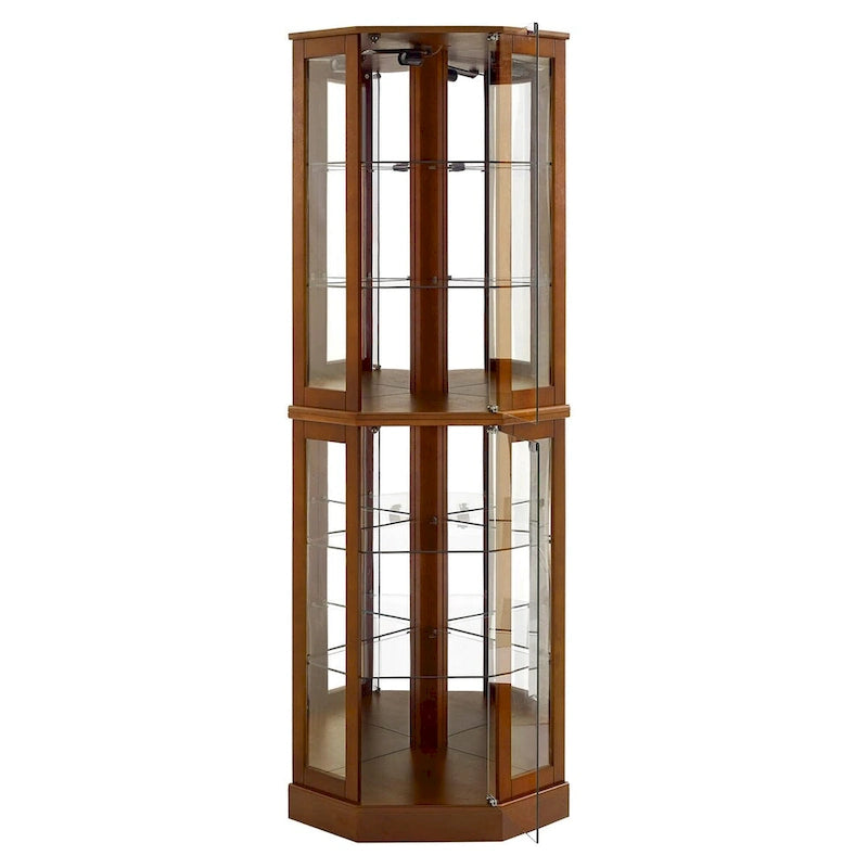 6 Shelf Corner Curio Display Cabinet with Lights, Mirrors and Adjustable Shelves