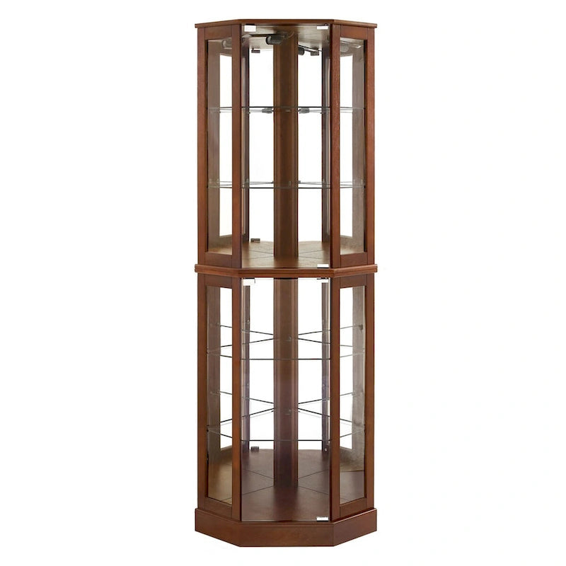6 Shelf Corner Curio Display Cabinet with Lights, Mirrors and Adjustable Shelves