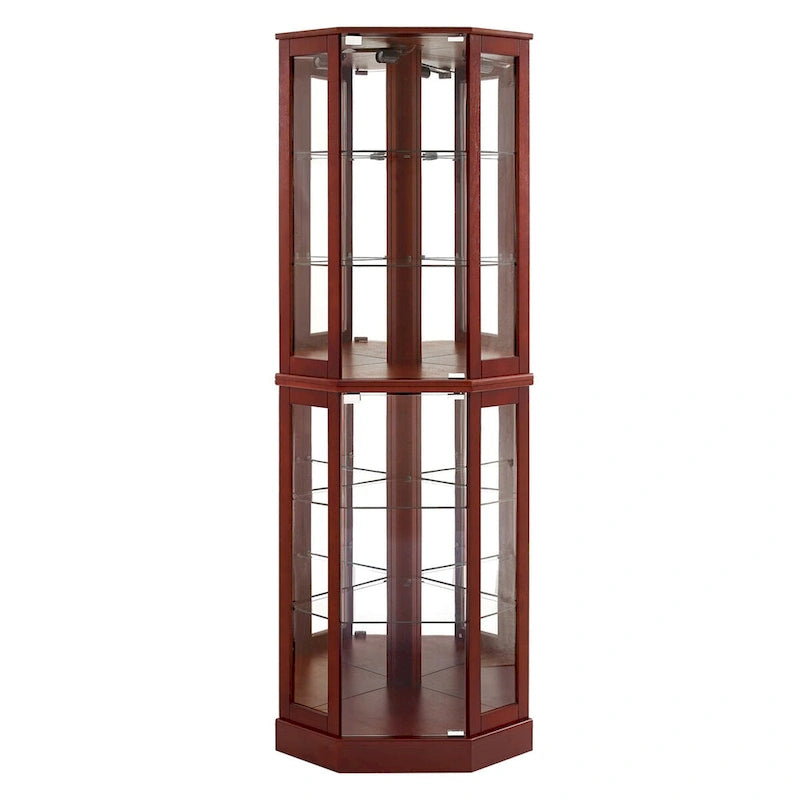 6 Shelf Corner Curio Display Cabinet with Lights, Mirrors and Adjustable Shelves