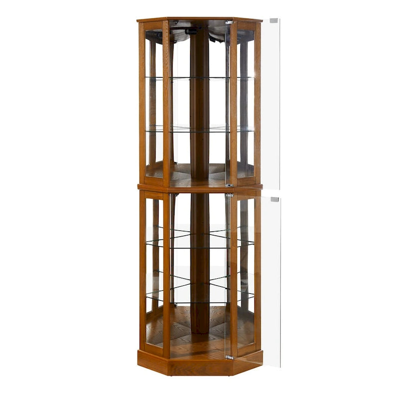 6 Shelf Corner Curio Display Cabinet with Lights, Mirrors and Adjustable Shelves
