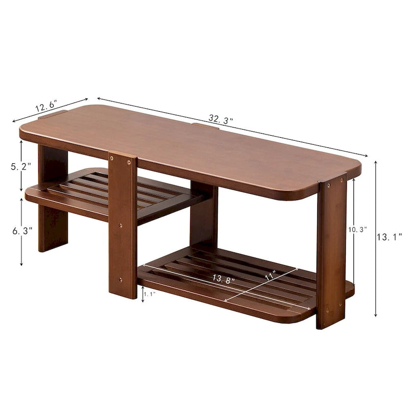 Shoe Rack Bench, 2-Tier Bamboo Shoe Storage Organizer, Entryway Bench
