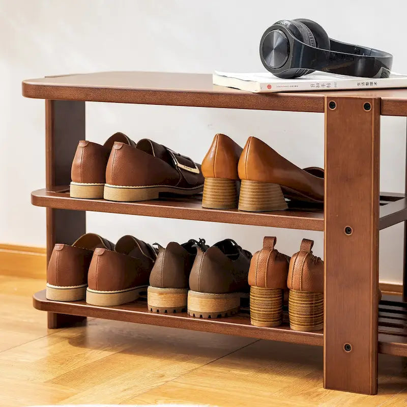 Shoe Rack Bench, 2-Tier Bamboo Shoe Storage Organizer, Entryway Bench