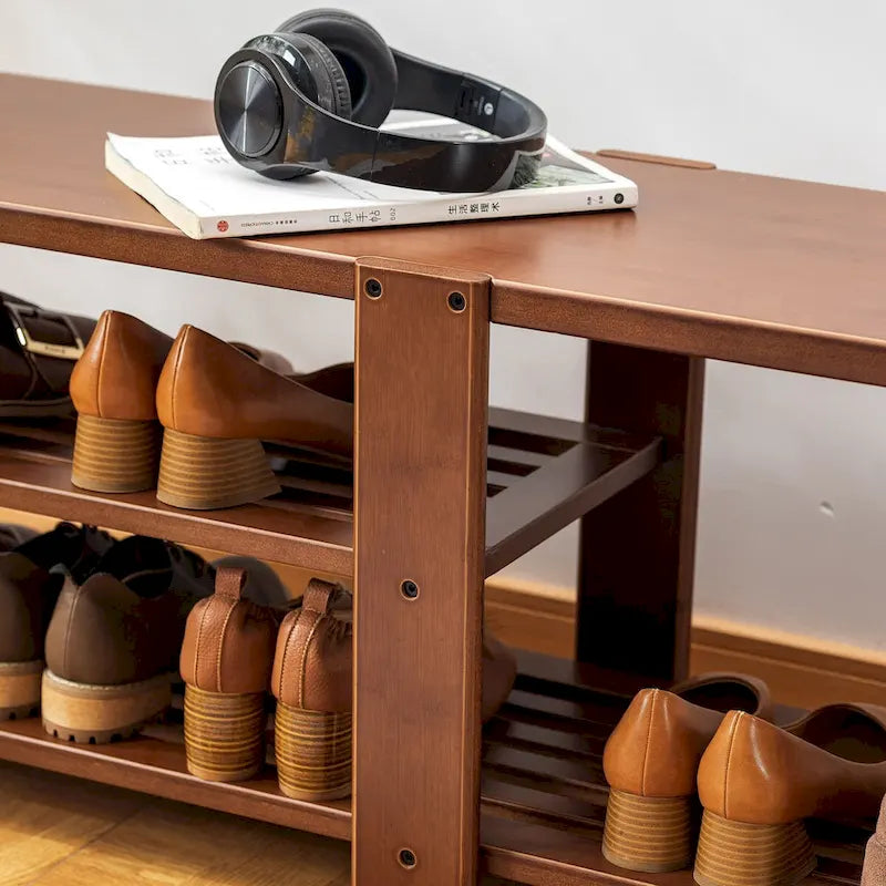 Shoe Rack Bench, 2-Tier Bamboo Shoe Storage Organizer, Entryway Bench