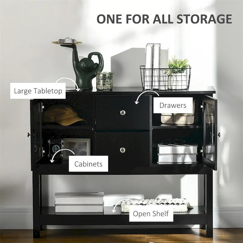 Wood Buffet Cabinet with Storage Drawers and Glass Door - N/A
