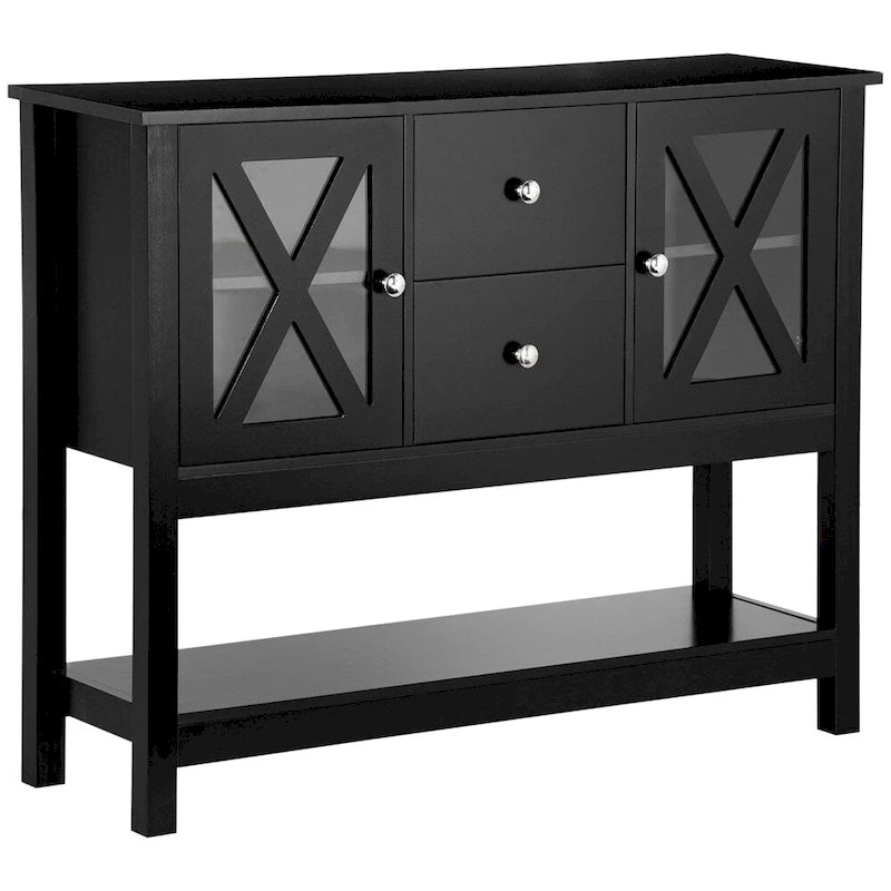 Wood Buffet Cabinet with Storage Drawers and Glass Door - N/A