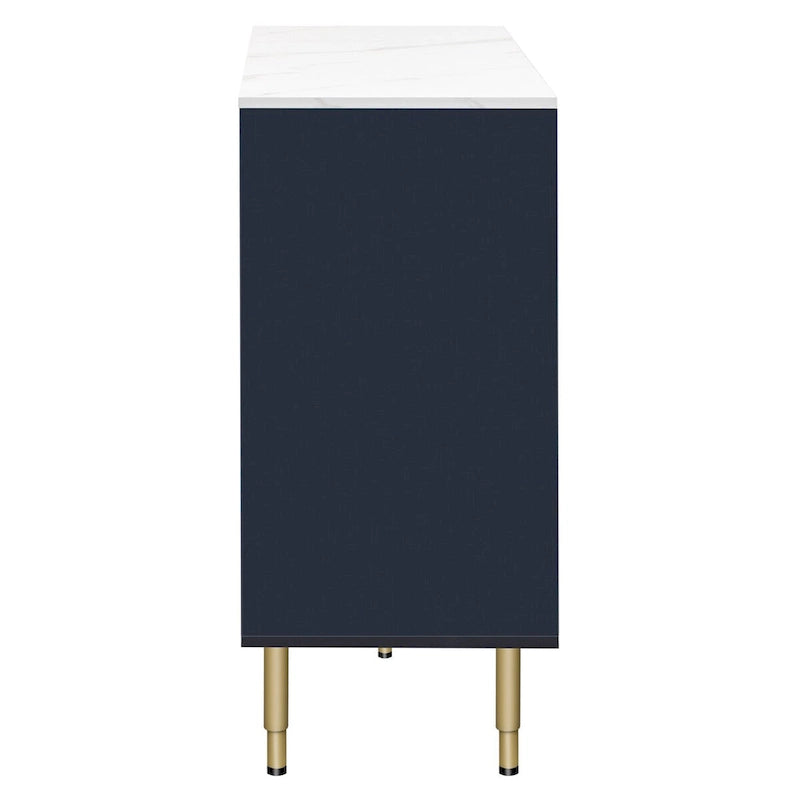 Modern Sideboard Buffet Cabinet with Glass Doors, 3 Drawers & Gold Metal Legs, 60x16x36"