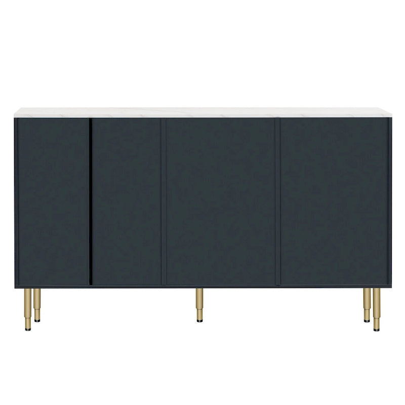 Modern Sideboard Buffet Cabinet with Glass Doors, 3 Drawers & Gold Metal Legs, 60x16x36"