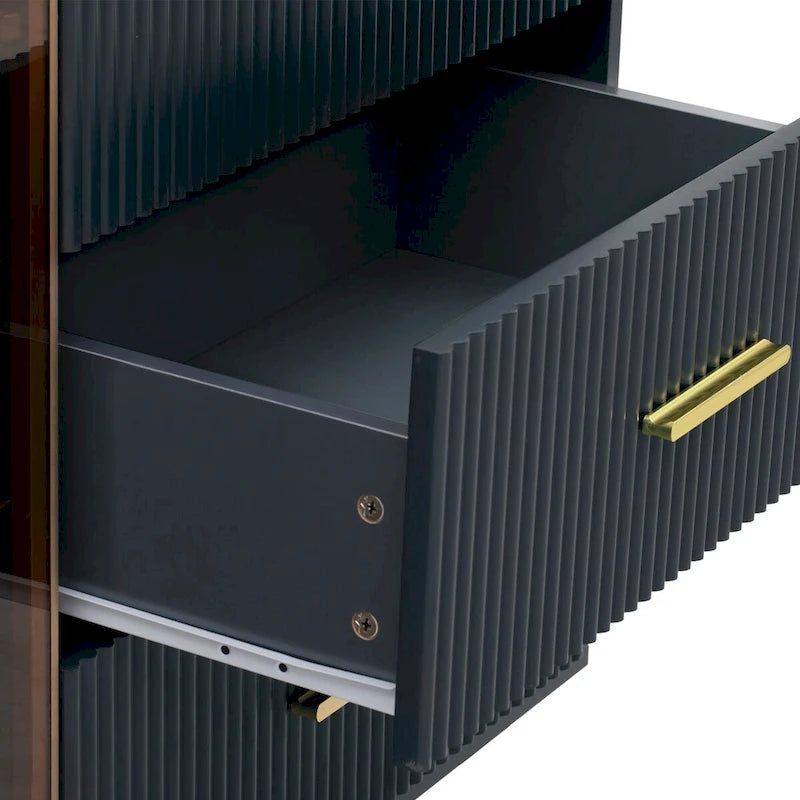 Modern Sideboard Buffet Cabinet with Glass Doors, 3 Drawers & Gold Metal Legs, 60x16x36"