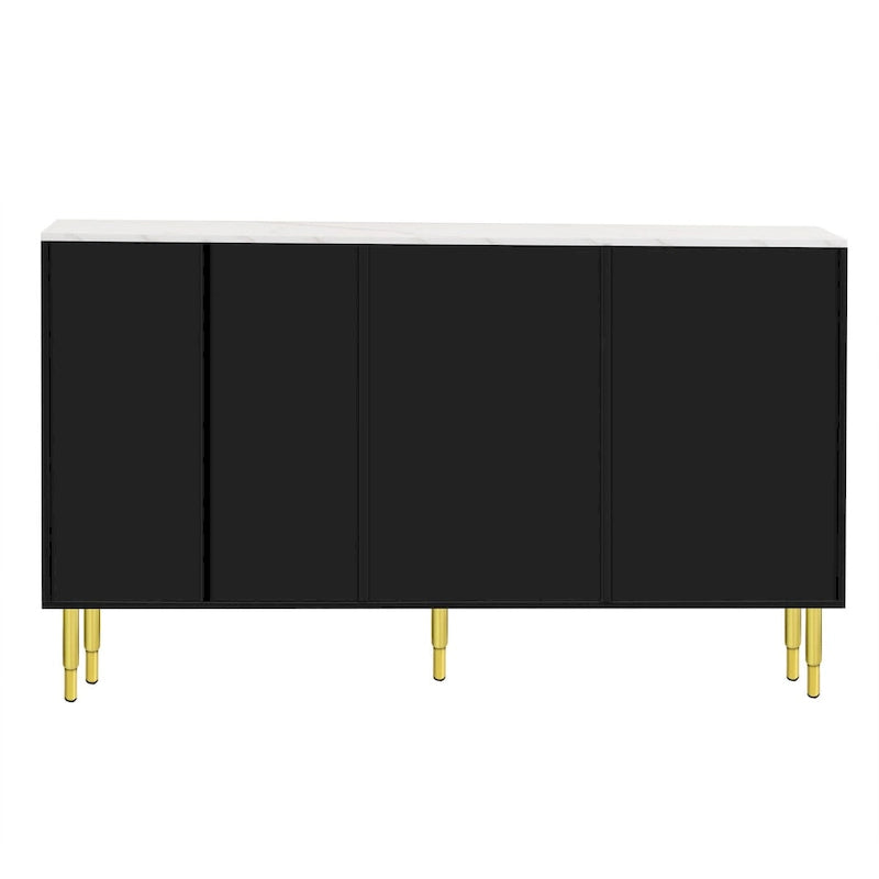 Modern Sideboard Buffet Cabinet with Glass Doors, 3 Drawers & Gold Metal Legs, 60x16x36"