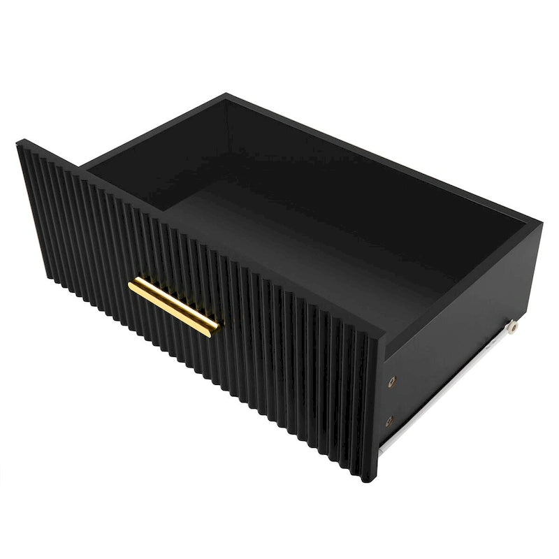 Modern Sideboard Buffet Cabinet with Glass Doors, 3 Drawers & Gold Metal Legs, 60x16x36"