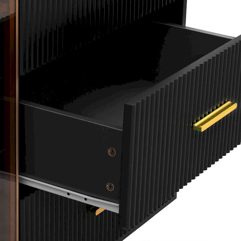 Modern Sideboard Buffet Cabinet with Glass Doors, 3 Drawers & Gold Metal Legs, 60x16x36"