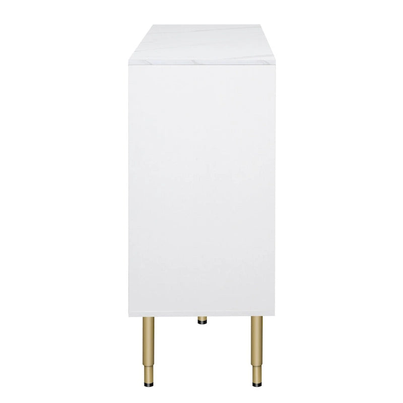 Modern Sideboard Buffet Cabinet with Glass Doors, 3 Drawers & Gold Metal Legs, 60x16x36"