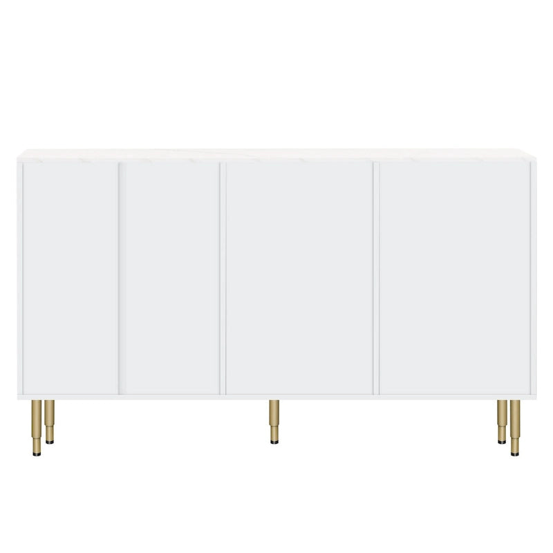 Modern Sideboard Buffet Cabinet with Glass Doors, 3 Drawers & Gold Metal Legs, 60x16x36"