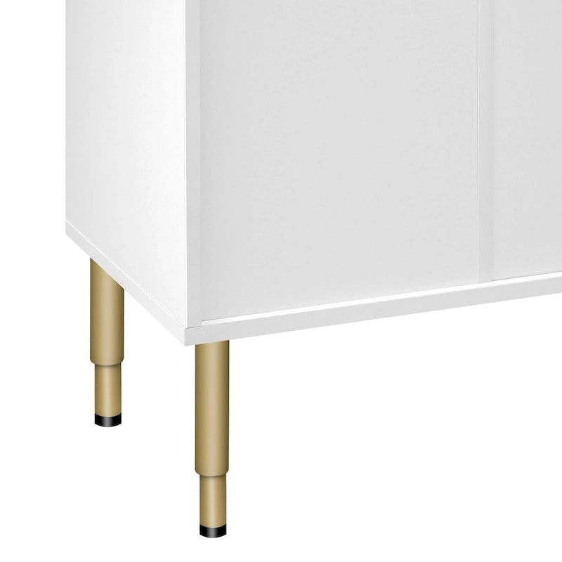 Modern Sideboard Buffet Cabinet with Glass Doors, 3 Drawers & Gold Metal Legs, 60x16x36"