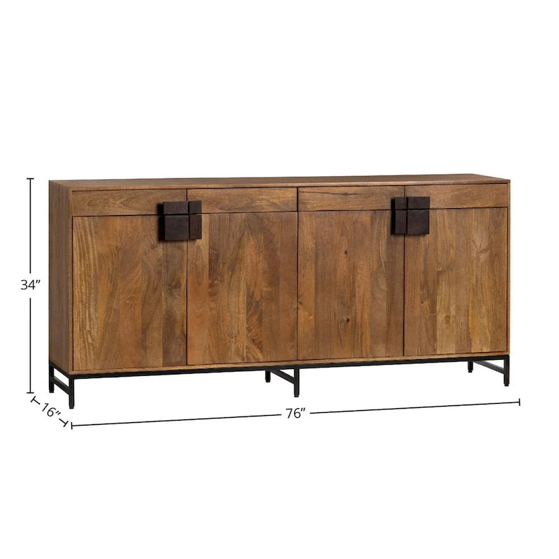 76" 4-Drawer Sideboard with Expansive Display Surface, Brown