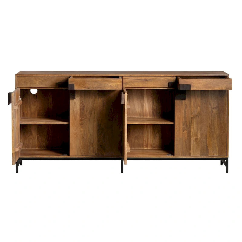 76" 4-Drawer Sideboard with Expansive Display Surface, Brown