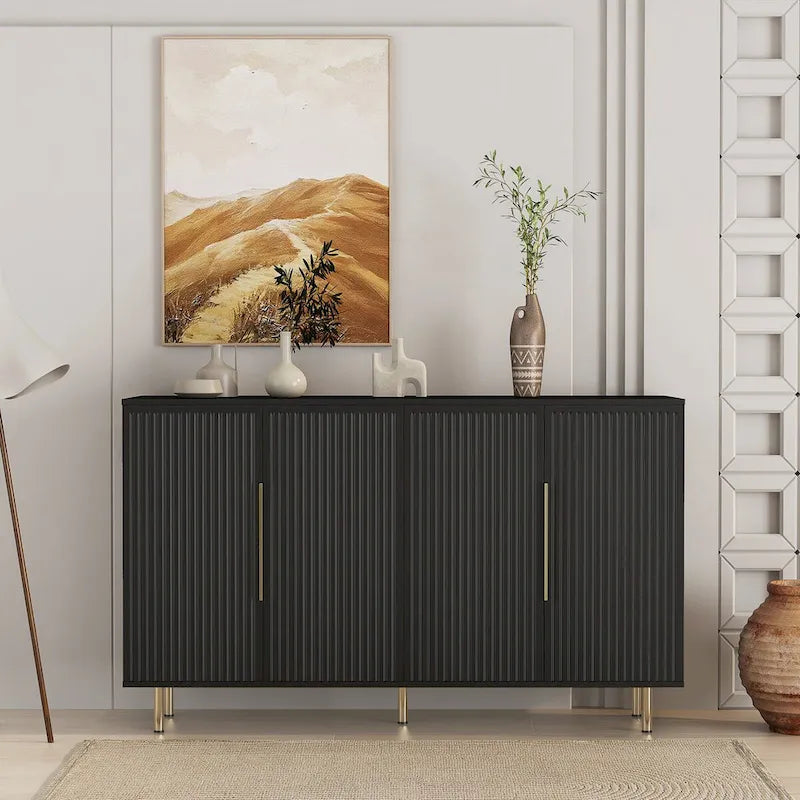 White Modern Buffet Cabinet with Storage, Fluted Sideboard Large Buffet with Adjustable Shelves, Accent Cabinet Console Table