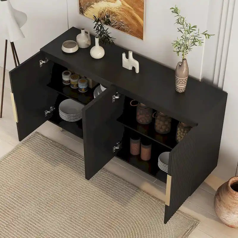 White Modern Buffet Cabinet with Storage, Fluted Sideboard Large Buffet with Adjustable Shelves, Accent Cabinet Console Table