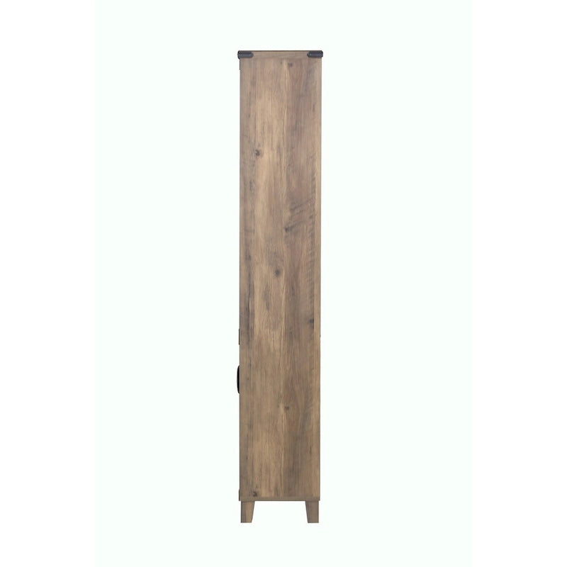 Farmhouse 2-Door Bookcase with 3 Open Shelves, X-Cross Trim, Rustic Oak, 12x30.7x67.4"