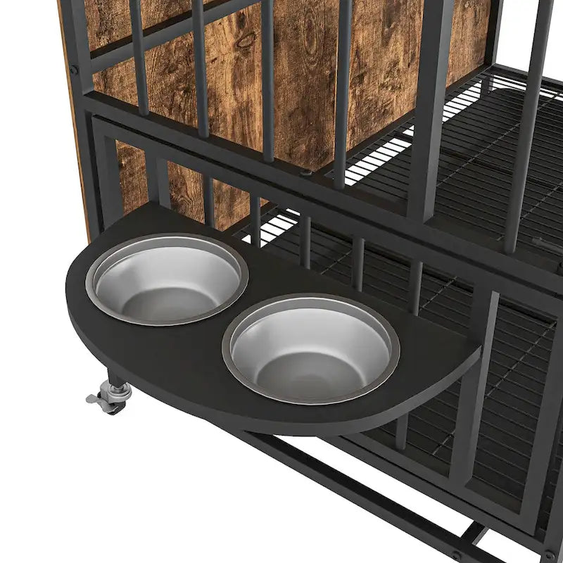 Dog crate furniture with Rremovable Ttray, Double-Door House, lift Panel, 360 Degree Rotation -3 Height Adjustable Feeding Bowls