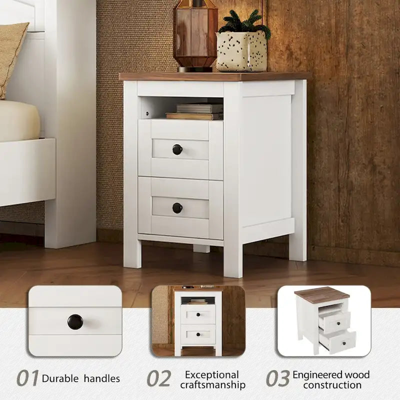 2-Drawer Farmhouse Wooden Storage Cabinet