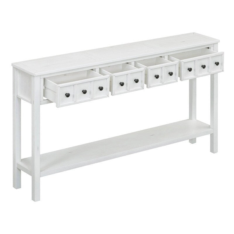 Rustic Entryway Console Table, 60 Long Sofa Table with two Different Size Drawers and Bottom Shelf for Storage
