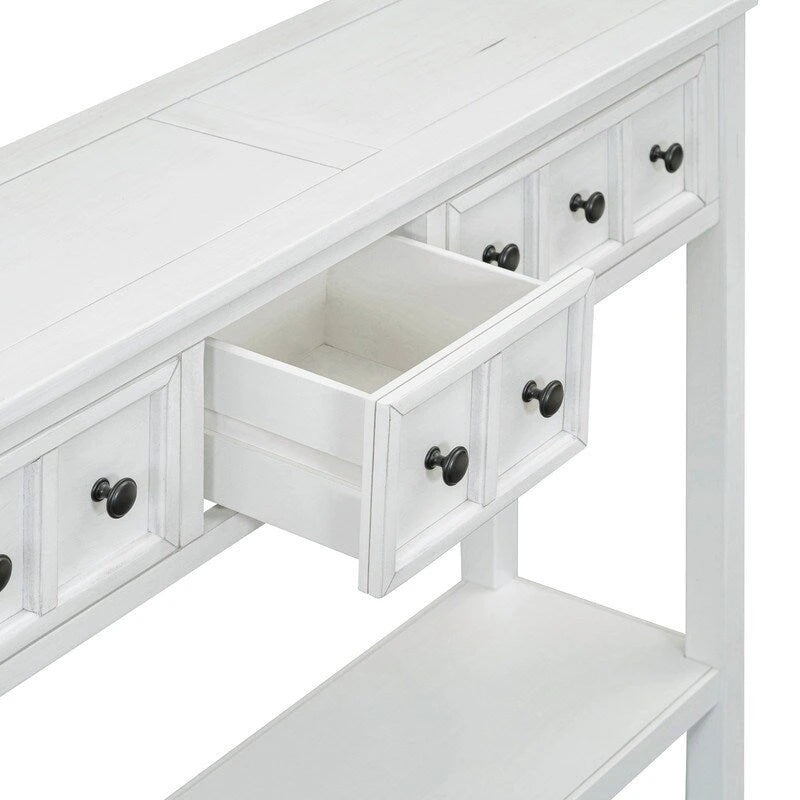 Rustic Entryway Console Table, 60 Long Sofa Table with two Different Size Drawers and Bottom Shelf for Storage