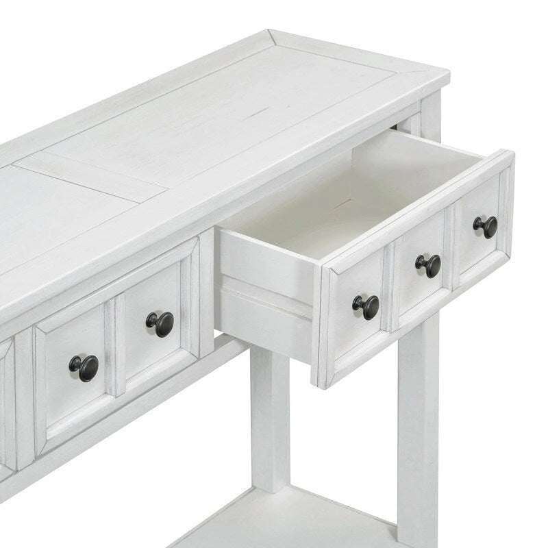 Rustic Entryway Console Table, 60 Long Sofa Table with two Different Size Drawers and Bottom Shelf for Storage