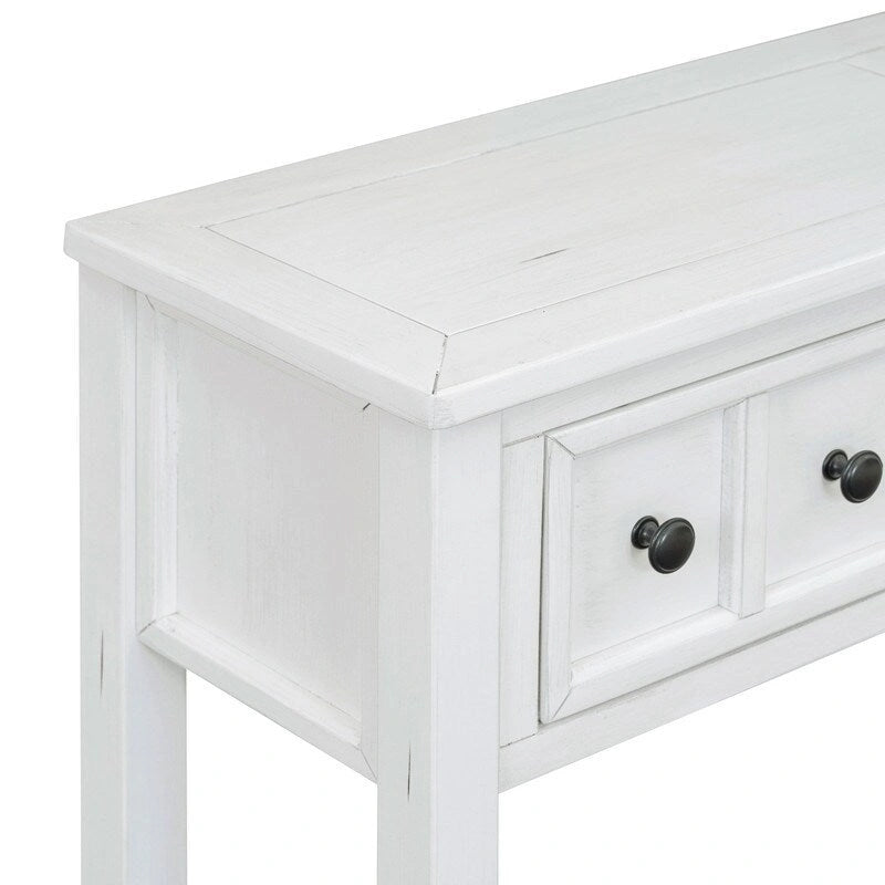 Rustic Entryway Console Table, 60 Long Sofa Table with two Different Size Drawers and Bottom Shelf for Storage