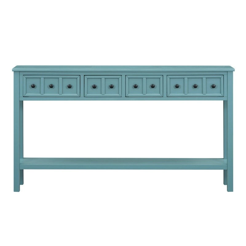 Rustic Entryway Console Table, 60 Long Sofa Table with two Different Size Drawers and Bottom Shelf for Storage