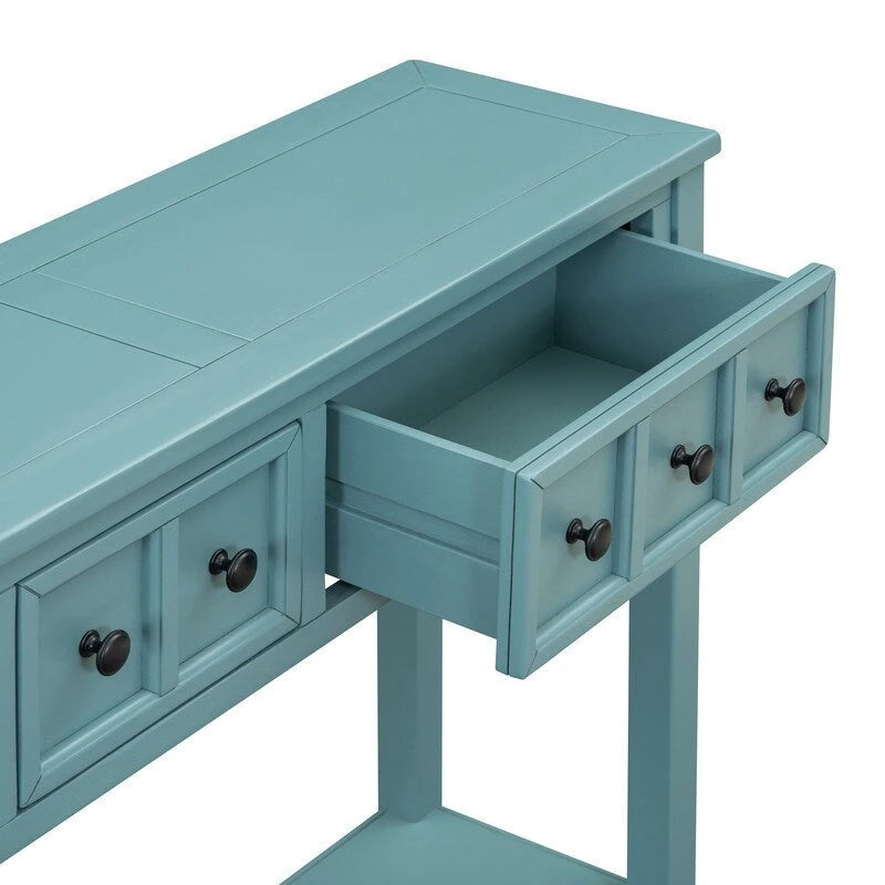 Rustic Entryway Console Table, 60 Long Sofa Table with two Different Size Drawers and Bottom Shelf for Storage