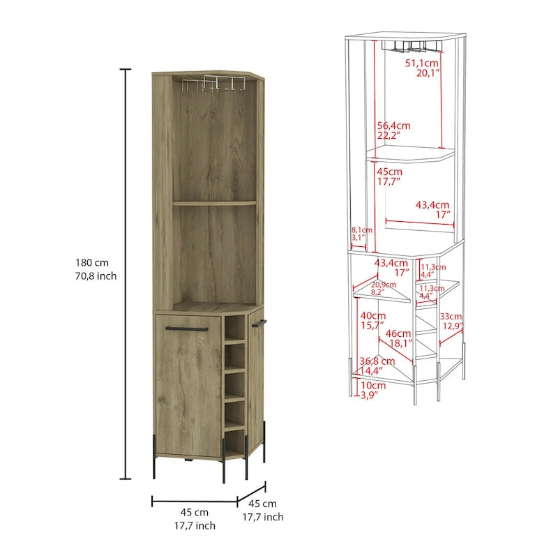 Corner Bar Cabinet for Kitchen, Dining Room,Living Room, Aged Oak