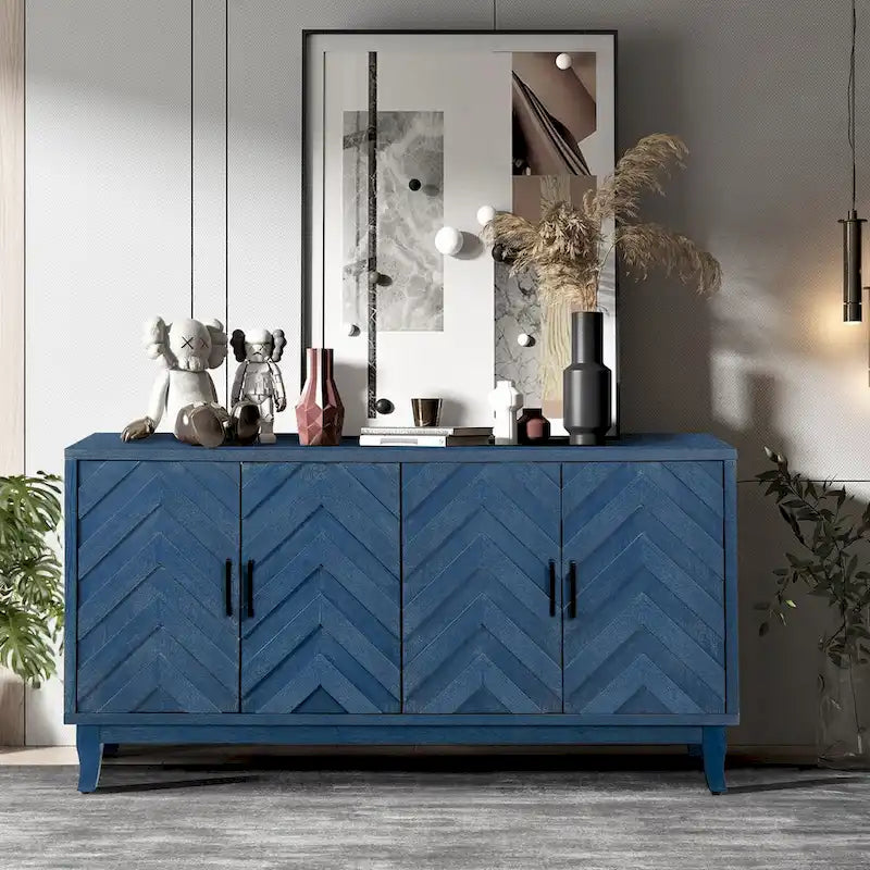 Stronger Vintage Style Buffet Cabinet, Lacquered Accent Storage 4 Door Wooden