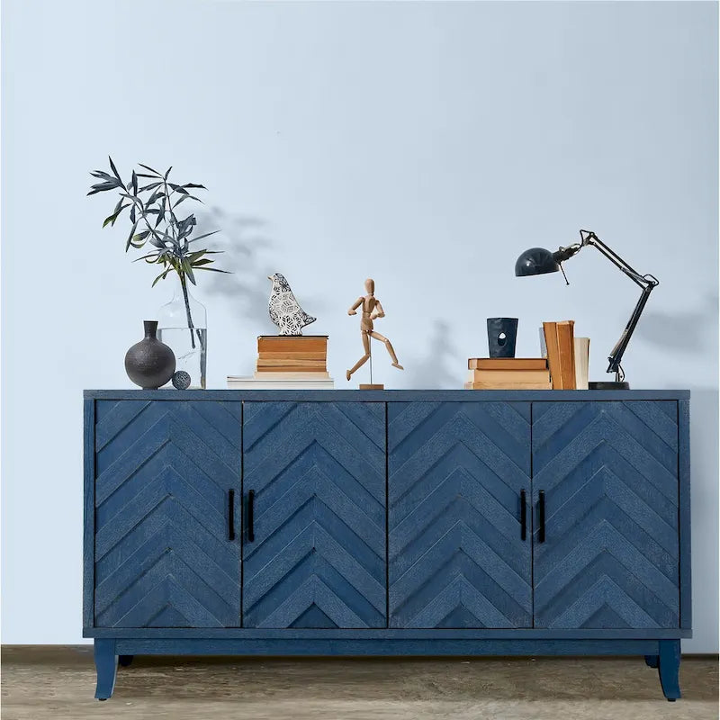 Stronger Vintage Style Buffet Cabinet, Lacquered Accent Storage 4 Door Wooden