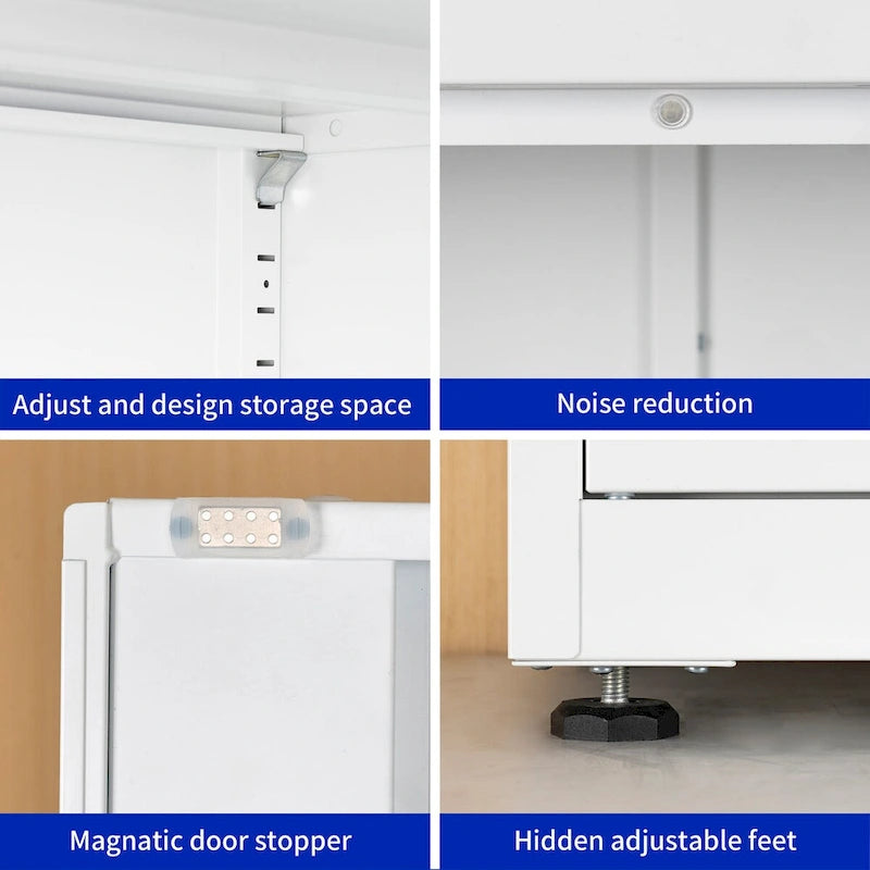 Metal Storage Cabinet with 2-Doors and Adjustable Shelves, Lockable Tall File Cabinet for Home Office Garage Kitchen Pantry