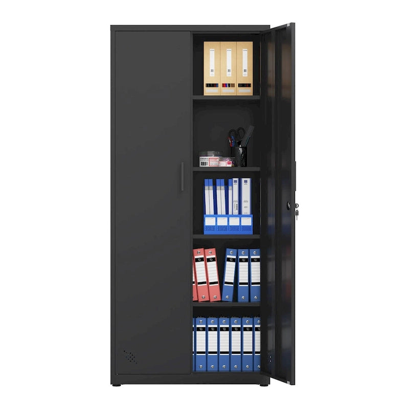 Metal Storage Cabinet with 2-Doors and Adjustable Shelves, Lockable Tall File Cabinet for Home Office Garage Kitchen Pantry