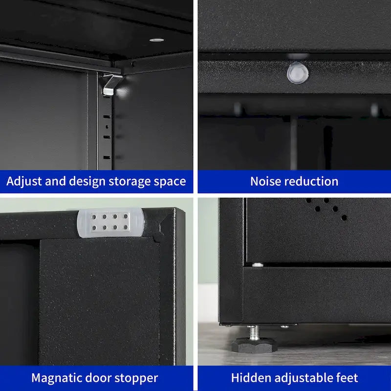 Metal Storage Cabinet with 2-Doors and Adjustable Shelves, Lockable Tall File Cabinet for Home Office Garage Kitchen Pantry