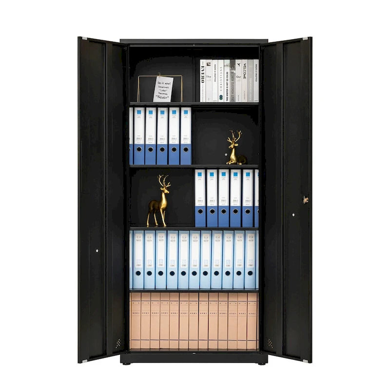 Metal Storage Cabinet with 2-Doors and Adjustable Shelves, Lockable Tall File Cabinet for Home Office Garage Kitchen Pantry