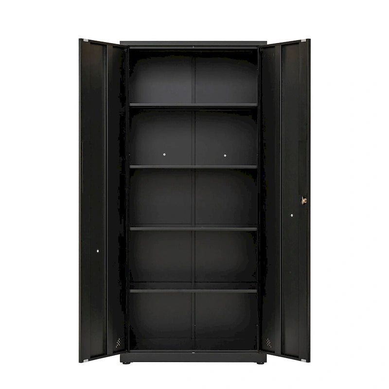Metal Storage Cabinet with 2-Doors and Adjustable Shelves, Lockable Tall File Cabinet for Home Office Garage Kitchen Pantry