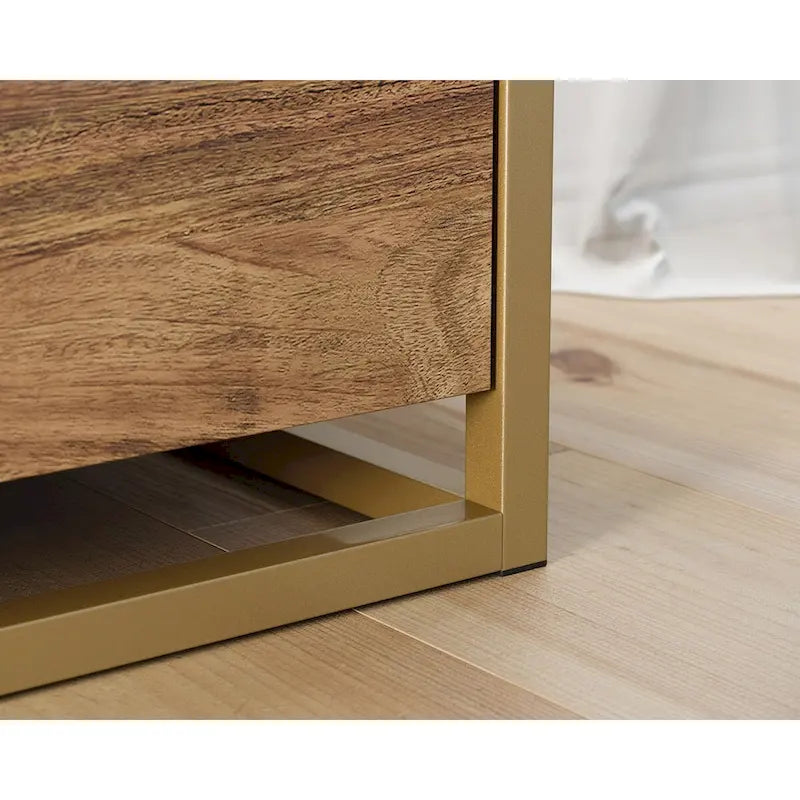 2-Drawer Lateral File Cabinet with Open Shelf, Satin Gold Frame & Mango Finish