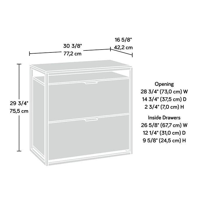 2-Drawer Lateral File Cabinet with Open Shelf, Satin Gold Frame & Mango Finish