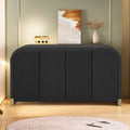 4-door Curved Corner Design Wavy Door Panel Cabinet with Adjustable Shelves, Suitable for Study, Living Room and Entrance