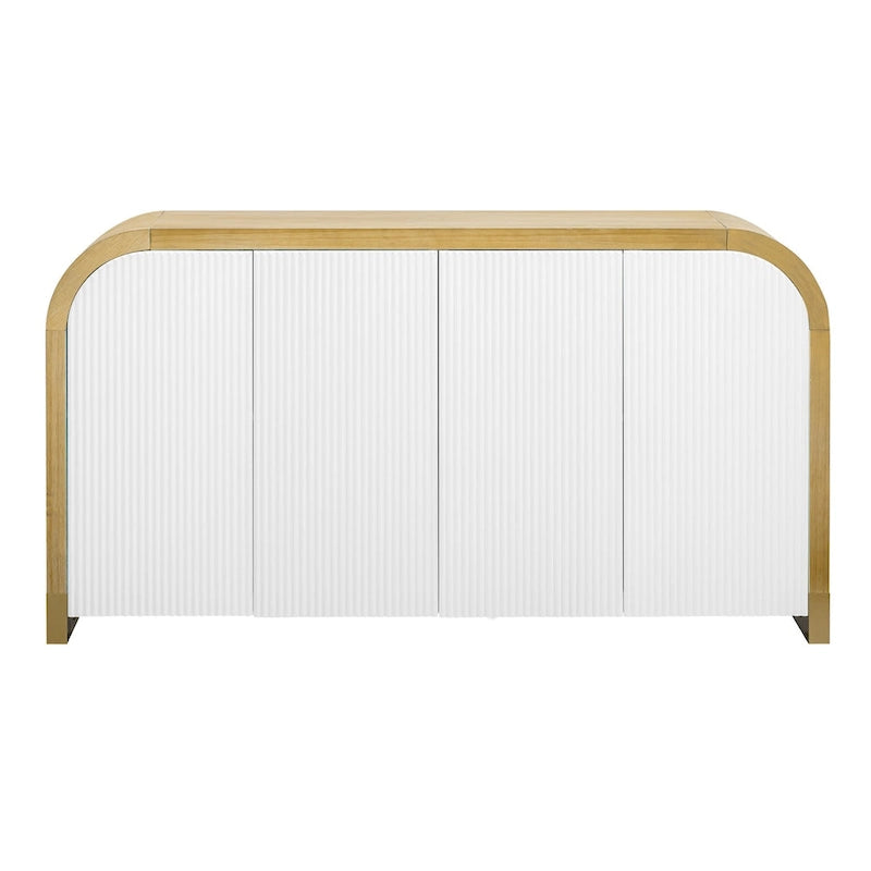 4-door Curved Corner Design Wavy Door Panel Cabinet with Adjustable Shelves, Suitable for Study, Living Room and Entrance