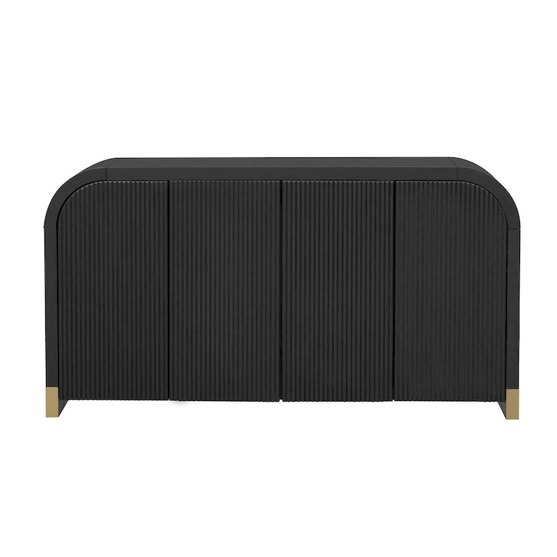 4-door Curved Corner Design Wavy Door Panel Cabinet with Adjustable Shelves, Suitable for Study, Living Room and Entrance